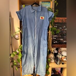 Blue Women's Jumpsuit with Zipper